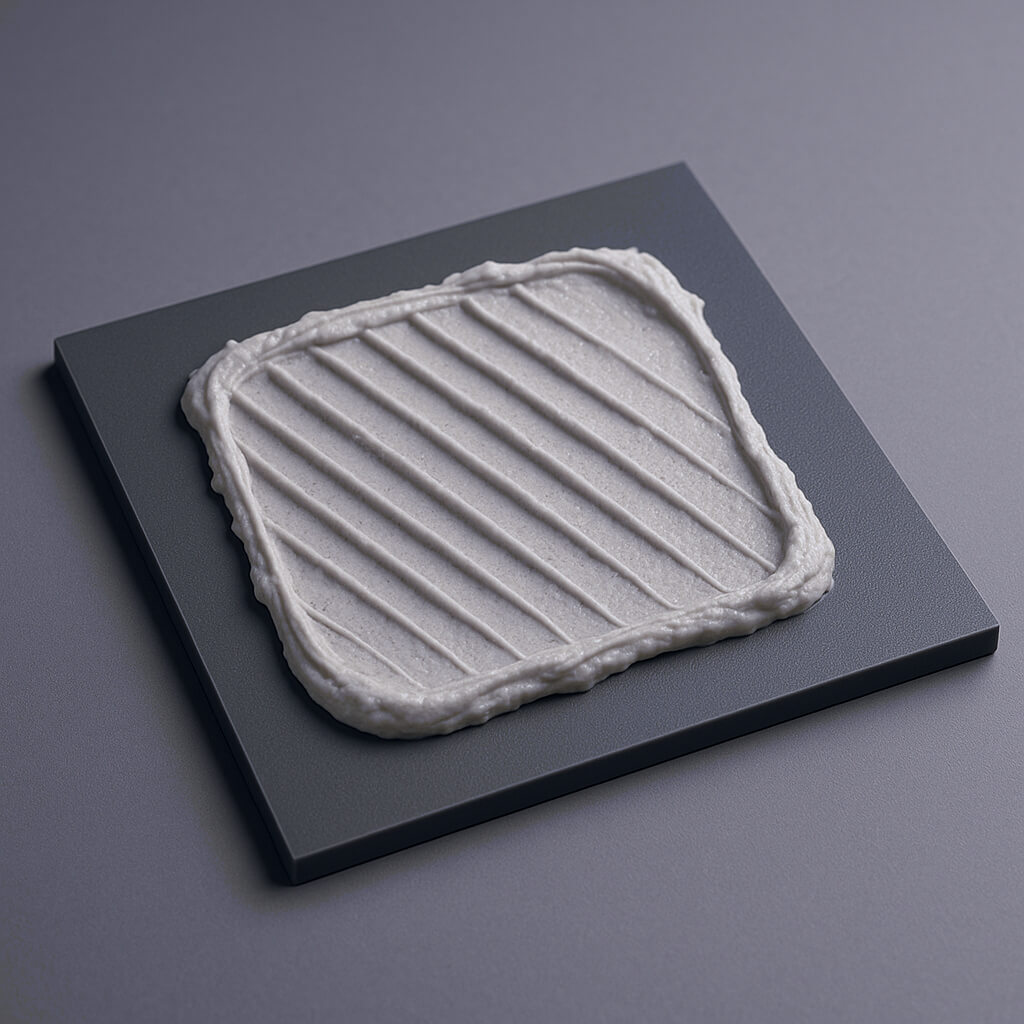 Close-up studio photograph of tile adhesive mixed with Hydroxypropyl Methylcellulose (HPMC) on a neutral background, showing detailed texture and consistency.